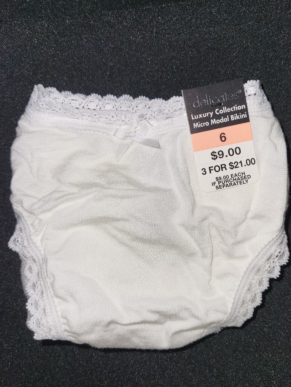 delicates White Lace-Trim Micro Modal Bikini - 3 Pack, Size 6